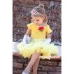 Xmas Yellow Bubble Sleeves Crystal Princess Dress Party Costume & Red Princess Crown C179